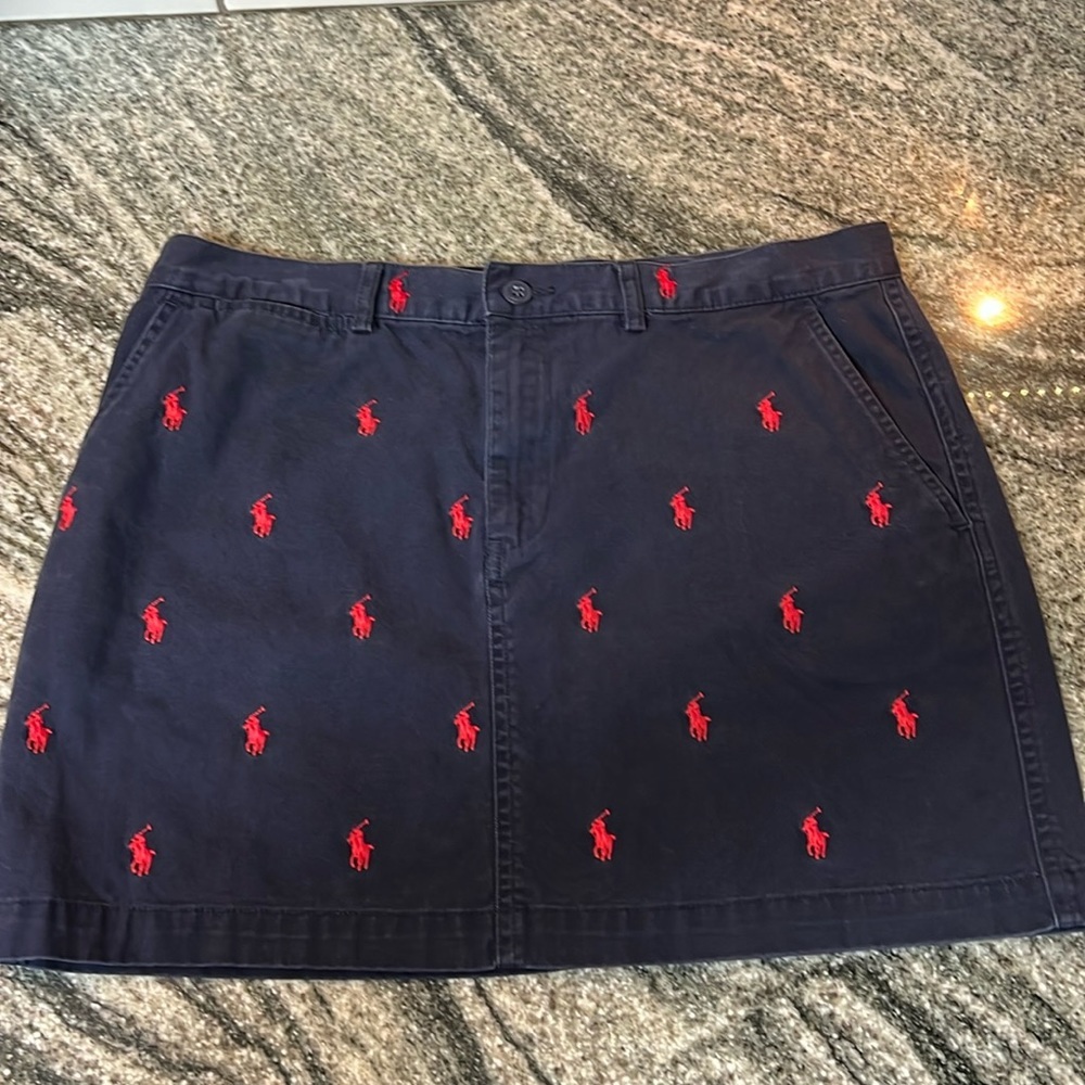 Ralph Lauren Navy Skirt with Red Pony Embroidery